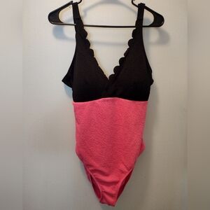 Black and Pink Scalloped Swimsuit
